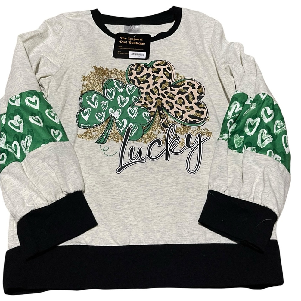Charming Kids Lucky Shamrock Long Sleeve Tee - Green, Black, Gold